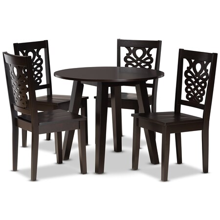 Baxton Studio Mina Modern and Contemporary Transitional Dark Brown Finished Wood 5-Piece Dining Set 177-11381-10896-Zoro